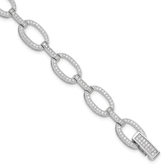Sterling Silver Rhodium-plated CZ Oval Link Bracelet QG6450-7.5