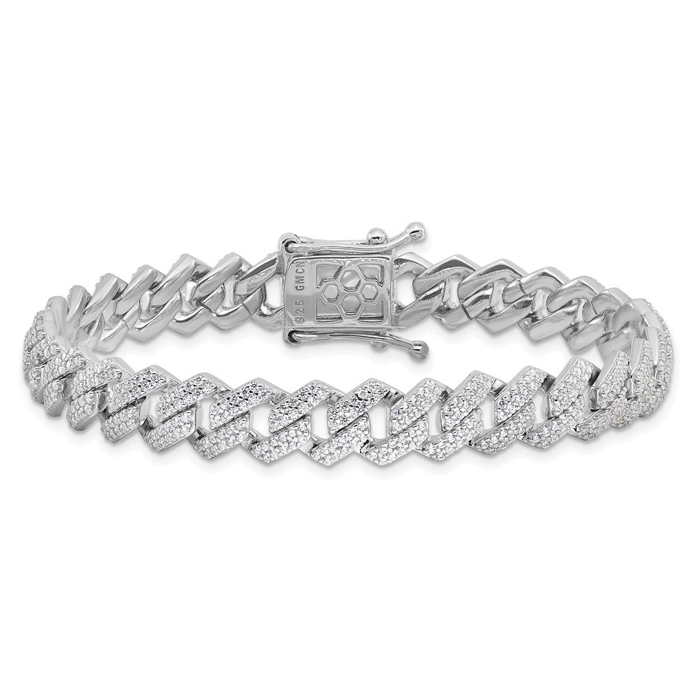 Sterling Silver Rhodium-plated Micro Pav������ CZ Monaco Link 7.5in Bracelet QG6454-7.5