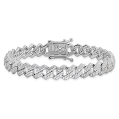 Sterling Silver Rhodium-plated Micro Pav������ CZ Monaco Link 7.5in Bracelet QG6454-7.5