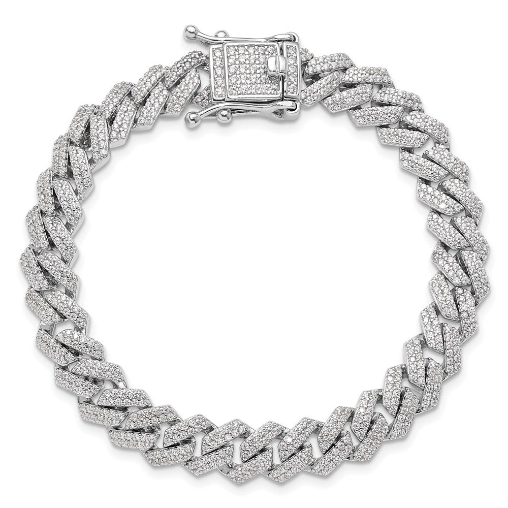 Sterling Silver Rhodium-plated Micro Pav������ CZ Monaco Link 7.5in Bracelet QG6454-7.5