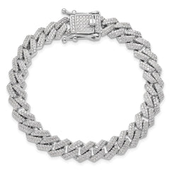 Sterling Silver Rhodium-plated Micro Pav������ CZ Monaco Link 7.5in Bracelet QG6454-7.5