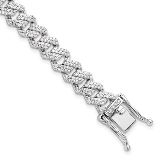 Sterling Silver Rhodium-plated Micro Pav������ CZ Monaco Link 7.5in Bracelet QG6454-7.5