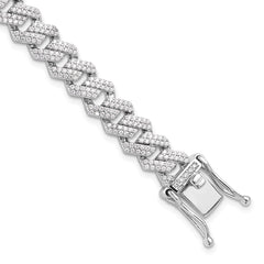 Sterling Silver Rhodium-plated Micro Pav������ CZ Monaco Link 7.5in Bracelet QG6454-7.5