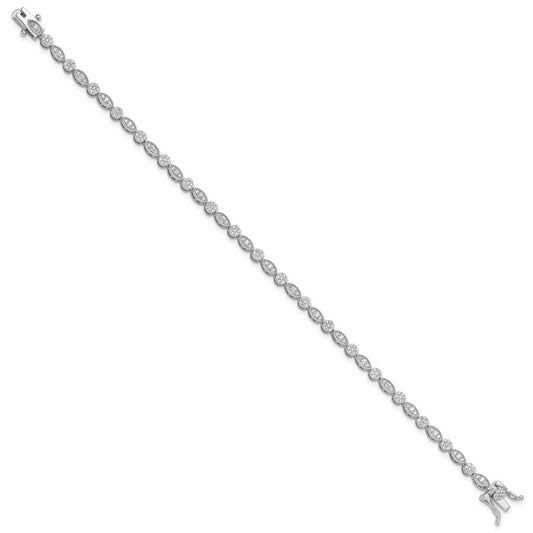 Sterling Silver Rhodium-plated Round/Marquise Pattern CZ 7.5in Bracelet QG6456-7.5