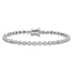 Sterling Silver Rhodium-plated Round/Marquise Pattern CZ 7.5in Bracelet QG6456-7.5