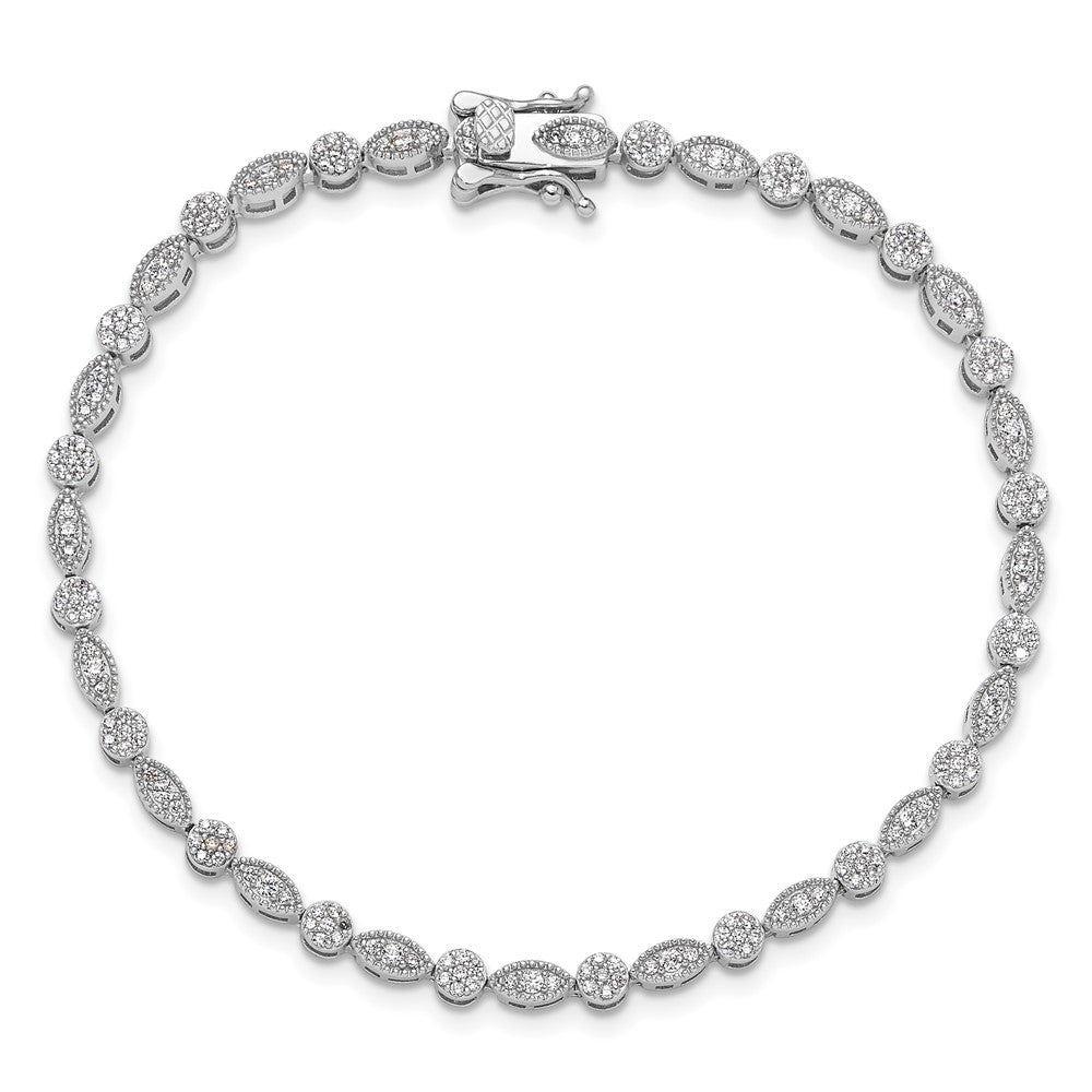 Sterling Silver Rhodium-plated Round/Marquise Pattern CZ 7.5in Bracelet QG6456-7.5
