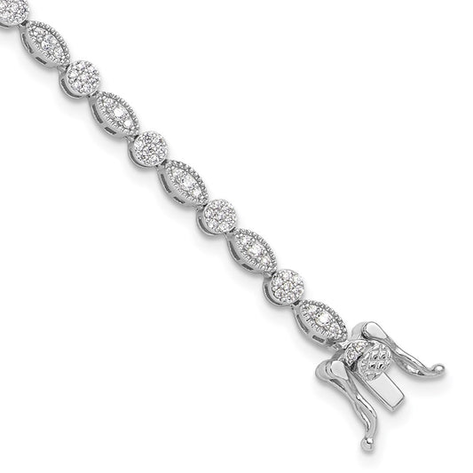 Sterling Silver Rhodium-plated Round/Marquise Pattern CZ 7.5in Bracelet QG6456-7.5