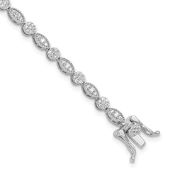 Sterling Silver Rhodium-plated Round/Marquise Pattern CZ 7.5in Bracelet QG6456-7.5