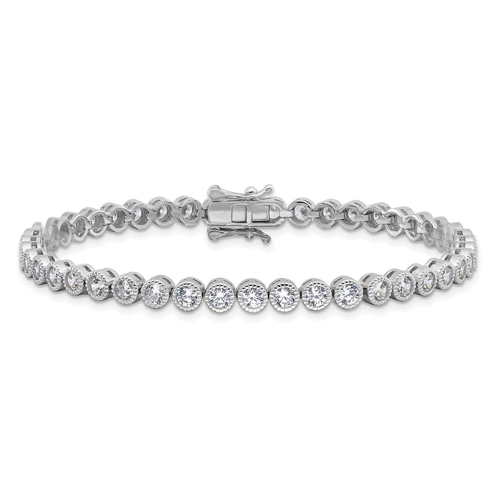 Sterling Silver Rhodium-plated 3.5 mm Round CZ 7.5in Tennis Bracelet QG6457-7.5
