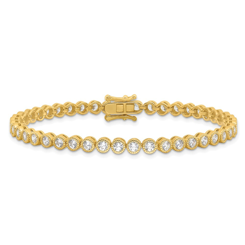 Sterling Silver Gold-tone 4mm Round CZ 7.5in Tennis Bracelet QG6457GP-7.5