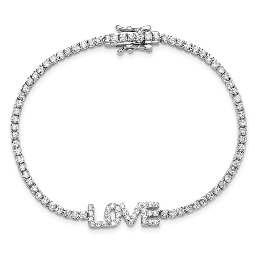 Sterling Silver Rhodium-plated CZ LOVE 7.25in Tennis Bracelet QG6459-7.25