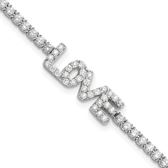 Sterling Silver Rhodium-plated CZ LOVE 7.25in Tennis Bracelet QG6459-7.25