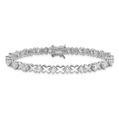 Sterling Silver Rhodium-plated Polished Fancy X's CZ Tennis Bracelet QG6460-7.5