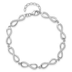 Sterling Silver Rhod-plated CZ Infinity Link w/1in ext. Bracelet QG6461-7