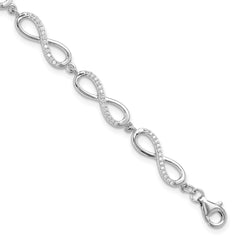 Sterling Silver Rhod-plated CZ Infinity Link w/1in ext. Bracelet QG6461-7