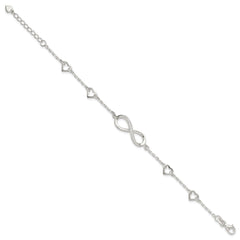 Sterling Silver Rhodium-plated CZ Infinity/Hearts 7in w/1in ext Bracelet QG6462-7