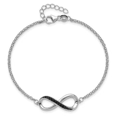 Sterling Silver Rhodium-plated Black Spinel Infinity 7in w/1in ext. Bracele QG6463-7
