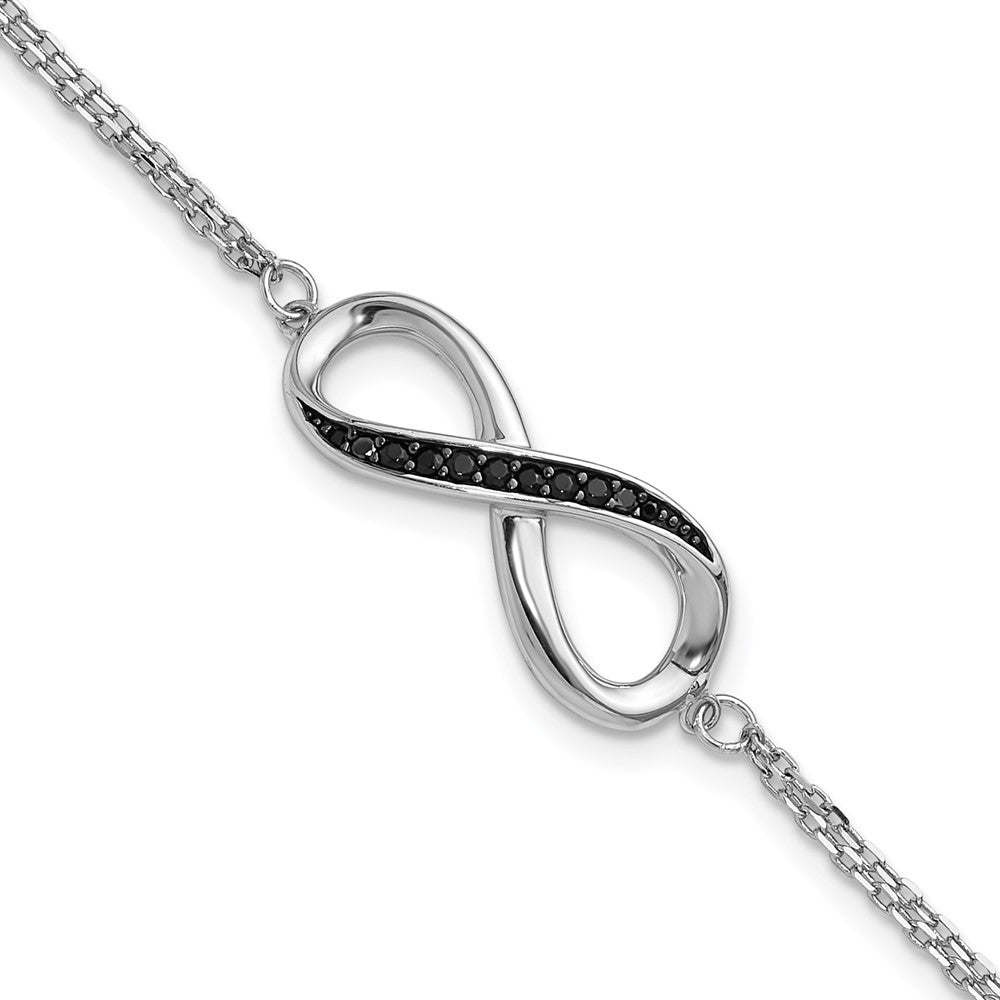 Sterling Silver Rhodium-plated Black Spinel Infinity 7in w/1in ext. Bracele QG6463-7