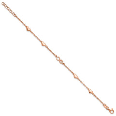 Sterling Silver Rose Gold-plated Heart CZ Infinity w/.5in ext. Bracelet QG6465RP-6.5