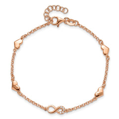 Sterling Silver Rose Gold-plated Heart CZ Infinity w/.5in ext. Bracelet QG6465RP-6.5