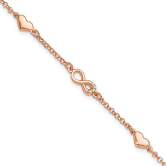 Sterling Silver Rose Gold-plated Heart CZ Infinity w/.5in ext. Bracelet QG6465RP-6.5