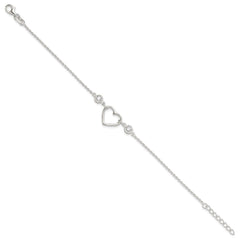 Sterling Silver Rhodium-plated Polished CZ Heart with 1in ext Bracelet QG6466-7
