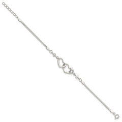 Sterling Silver Rhodium-plated Polished CZ I Heart You w/1in ext Bracelet QG6467-6.5