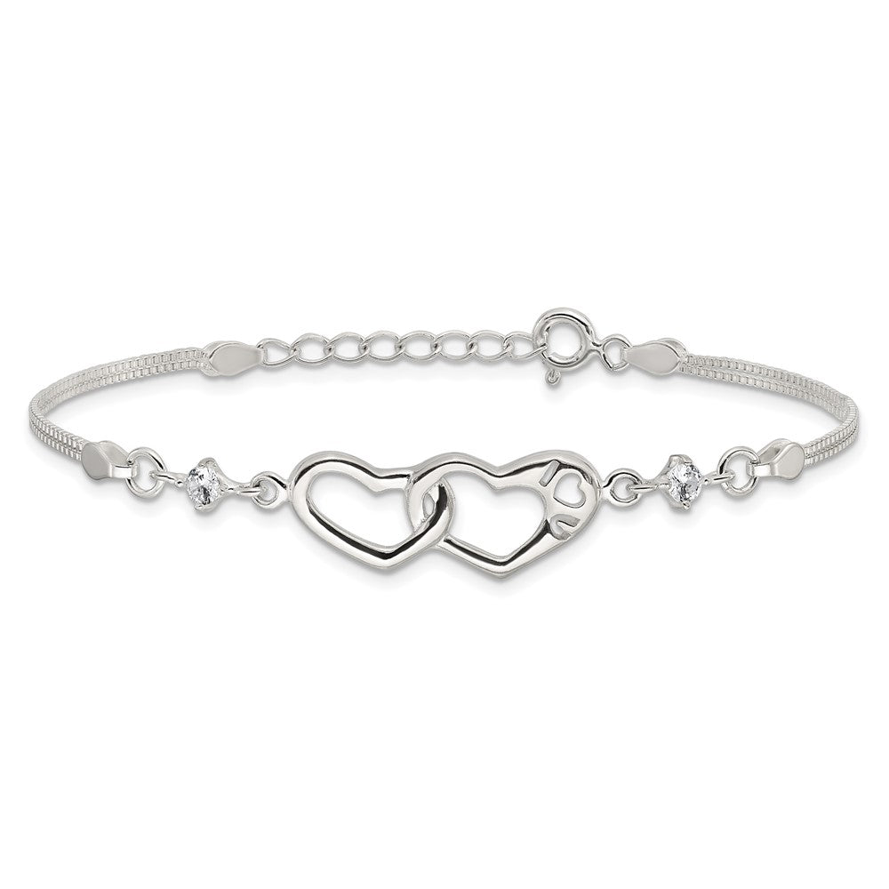 Sterling Silver Rhodium-plated Polished CZ I Heart You w/1in ext Bracelet QG6467-6.5