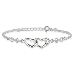 Sterling Silver Rhodium-plated Polished CZ I Heart You w/1in ext Bracelet QG6467-6.5
