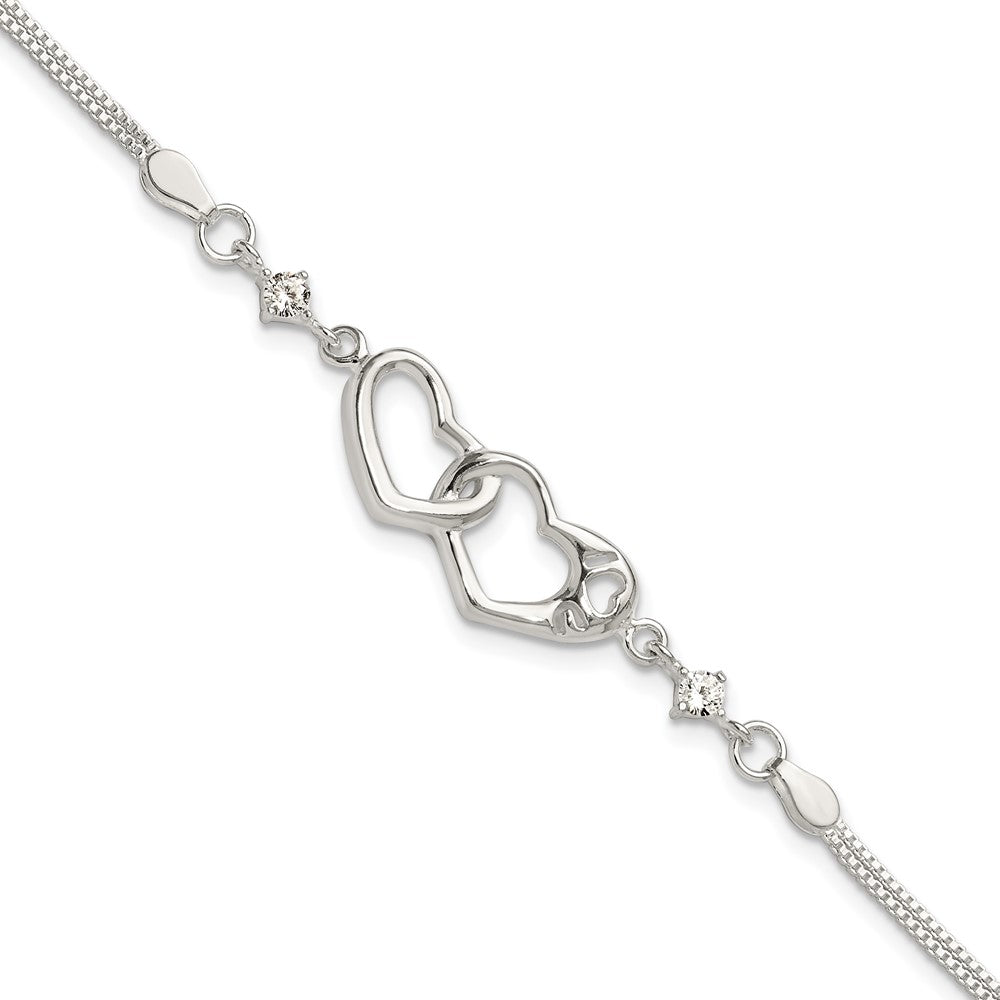Sterling Silver Rhodium-plated Polished CZ I Heart You w/1in ext Bracelet QG6467-6.5