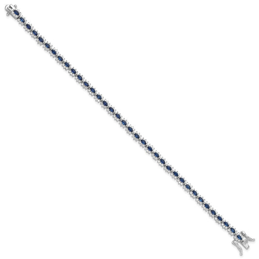 Sterling Silver Rhodium-plated with Blue and White CZ 7.5in Bracelet QG6472-7.5