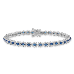 Sterling Silver Rhodium-plated with Blue and White CZ 7.5in Bracelet QG6472-7.5