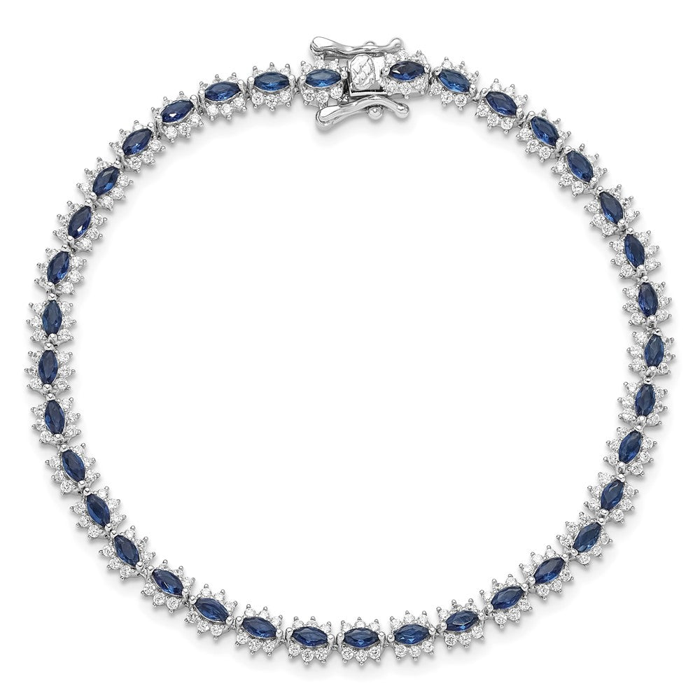 Sterling Silver Rhodium-plated with Blue and White CZ 7.5in Bracelet QG6472-7.5