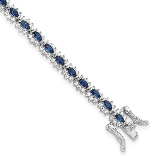 Sterling Silver Rhodium-plated with Blue and White CZ 7.5in Bracelet QG6472-7.5