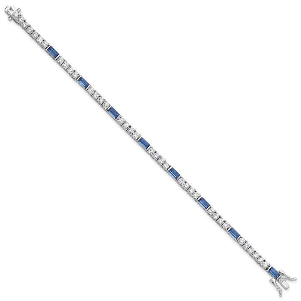 Sterling Silver Rhodium-plated Blue and White CZ 7.25in Tennis Bracelet QG6473-7.25
