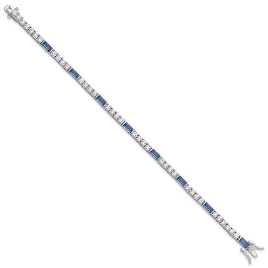 Sterling Silver Rhodium-plated Blue and White CZ 7.25in Tennis Bracelet QG6473-7.25