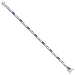 Sterling Silver Rhodium-plated Blue and White CZ 7.25in Tennis Bracelet QG6473-7.25