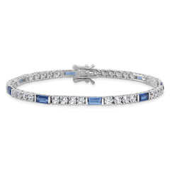 Sterling Silver Rhodium-plated Blue and White CZ 7.25in Tennis Bracelet QG6473-7.25