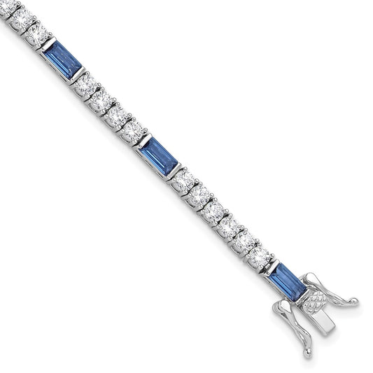 Sterling Silver Rhodium-plated Blue and White CZ 7.25in Tennis Bracelet QG6473-7.25