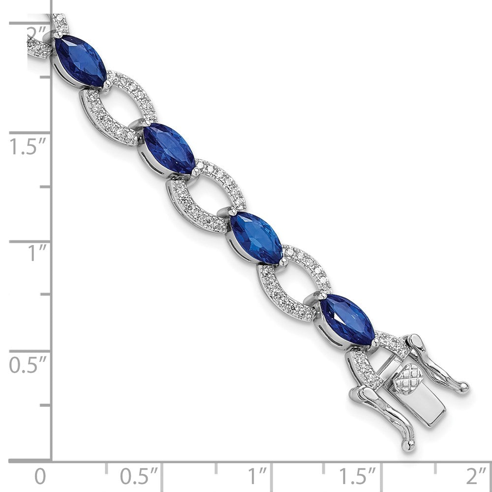 Sterling Silver Rhodium-plated White and Blue CZ Link Bracelet QG6474-7