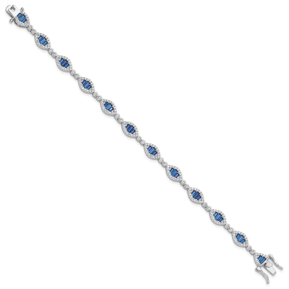 Sterling Silver Rhodium-plated White and Blue CZ Link Bracelet QG6475-7