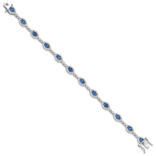 Sterling Silver Rhodium-plated White and Blue CZ Link Bracelet QG6475-7