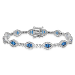 Sterling Silver Rhodium-plated White and Blue CZ Link Bracelet QG6475-7