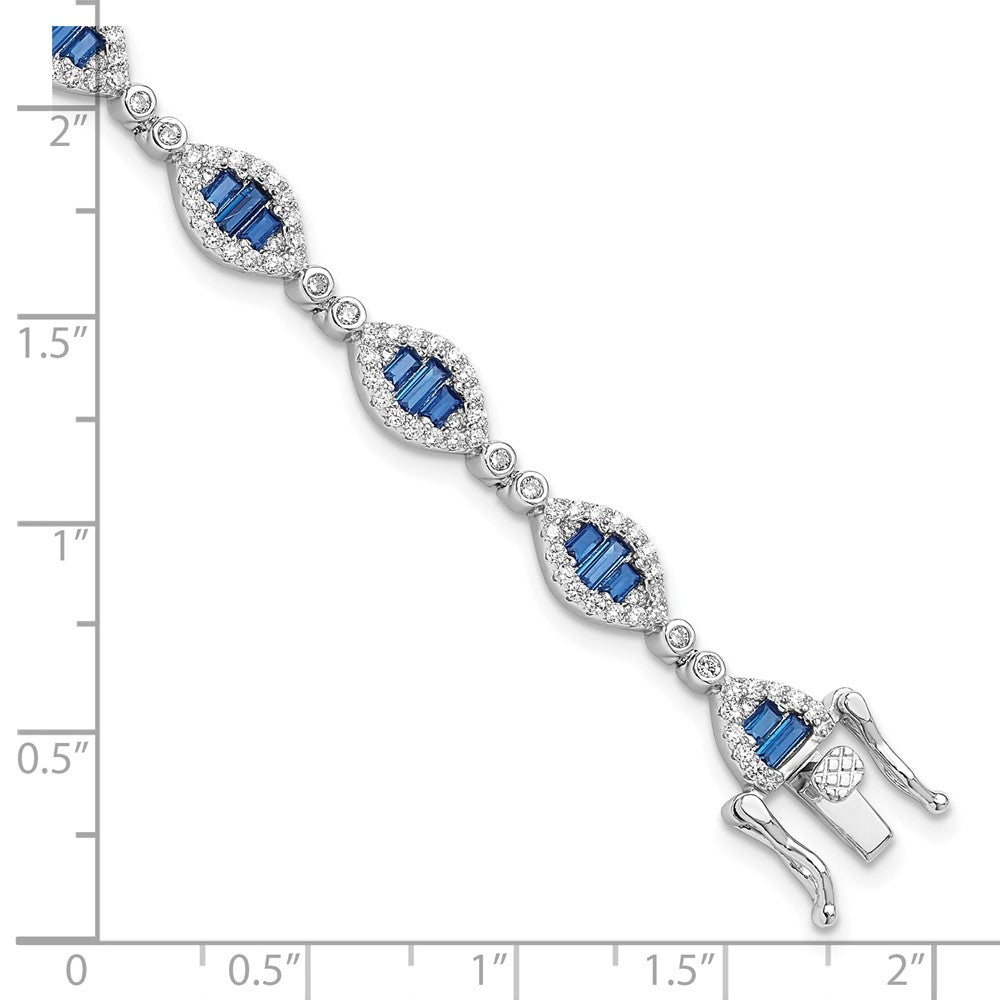 Sterling Silver Rhodium-plated White and Blue CZ Link Bracelet QG6475-7