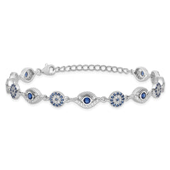 Sterling Silver RH-plated Blue White CZ Evil Eye 7.25in w/1.5in ext. Bracel QG6476-7.25