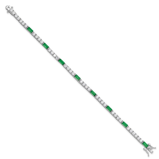 Sterling Silver Rhodium-plated Green and White CZ 7.25in Tennis Bracelet QG6477-7.25