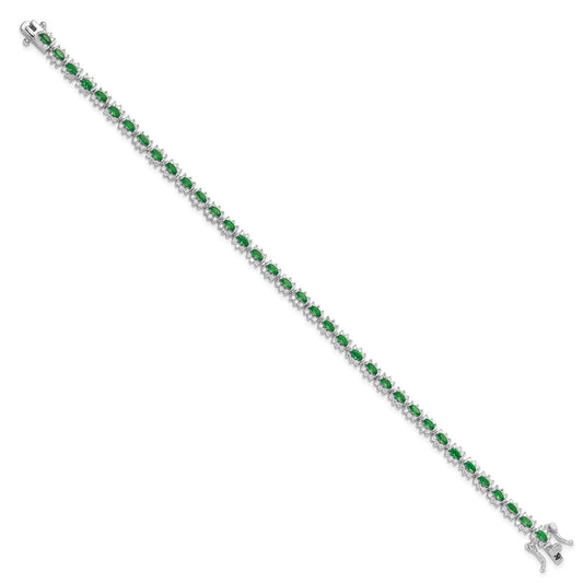 Sterling Silver Rhodium-plated with Green and White CZ 7.5in Bracelet QG6478-7.5