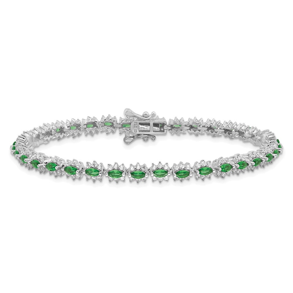 Sterling Silver Rhodium-plated with Green and White CZ 7.5in Bracelet QG6478-7.5