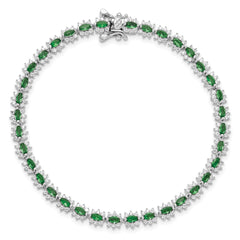 Sterling Silver Rhodium-plated with Green and White CZ 7.5in Bracelet QG6478-7.5