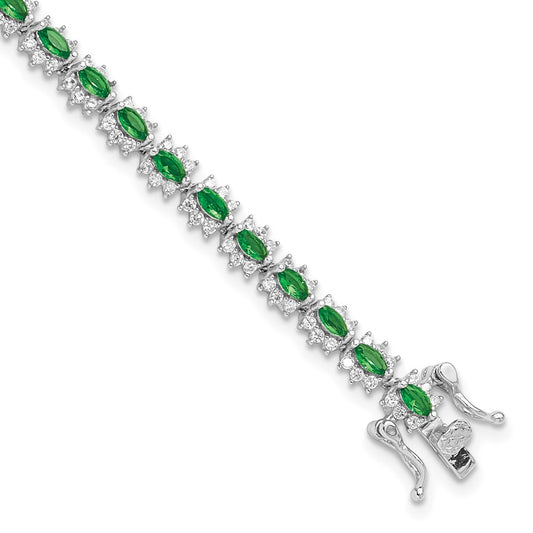 Sterling Silver Rhodium-plated with Green and White CZ 7.5in Bracelet QG6478-7.5